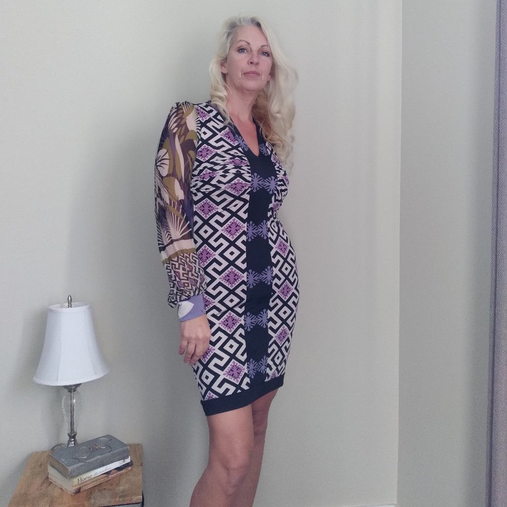 Gorgeous ANALILI Dress, High end Boutique Dress with bold colourful print